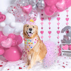 SCENEREAL Dog Birthday Bandana with Hat and Dress Girl Set, Large Dog Birthday Party Supplies, Cute Pink Tutu Skirt Outfit for Medium Large Dogs