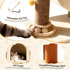 【SteadyCore】 PetDance All-in-1 Cat Tree Tower with Heavy Duty Board, Solid-Wood,Small Cat Tower with Multiple Fun:Interactive Track Ball Toy & Self-Grooming Brush for Indoor Cats,Beige