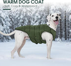 Kuoser Dog Puffer Jacket Warm Dog Coat for Large Dogs, Windproof Reflective Pet Padded Vest Cold Weather Clothes Puppy Snowsuit with Hook & Loop Coats, Easy On/Off, Green XL