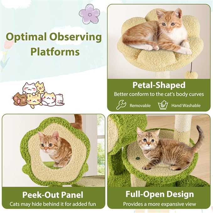 40" Jungle Theme Cat Tree - Washable Peach Skin Cover, Sisal Scratching Post & Interactive Toys