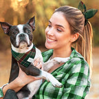 E-Clover Christmas Dog Bandana & Matching Scrunchie Green Red Plaid Pet Dog Scarf Cute Dogs Costumes Accessories for Small Medium Large Dogs