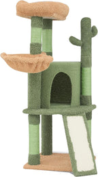 42" Cactus Cat Tree with Sisal Scratching Ramp, Cats Tower with Cozy Condos, Hammockand, Bed Perch Activity Center for Kittens to Adults Cats, for Living Room, Bedroom, Apartments, Green