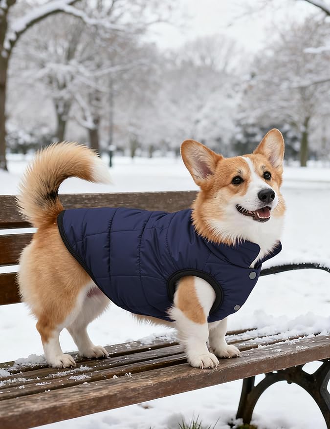 AURUZA Dog Winter Coat, Warm Waterproof Dogs Jacket Small Pet Vest for Medium Dogs Windproof Pet Fleece Vest Snow Jacket for Cold Weather(Navy Blue,XXL)