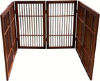 Urnporium Pet Dog Gate Freestanding, Strong Durable Folding Wooden Fence, Portable Acacia Hardwood Safety Barrier for Indoor & Outdoor Use (Brown Pet Gate, 6 Panel 30" Tall)