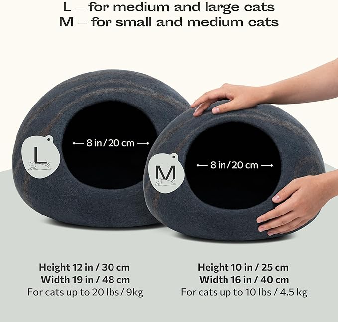 MEOWFIA Cat Cave – Premium Felt Cat Bed for Indoor Cats, Handmade Merino Wool (Slate Grey, Medium)