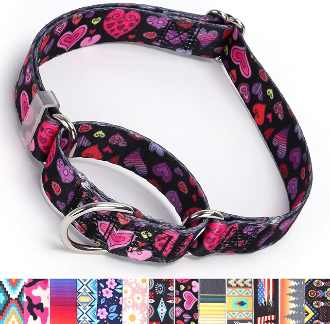 Martingale Collar for Large Dogs, No-Slip Escape Proof Choke No Pull Cinch Soft Nylon Dog Training Collars Adjustable for Small Medium Large Breed Pet Dogs, Love Red Heart Black L