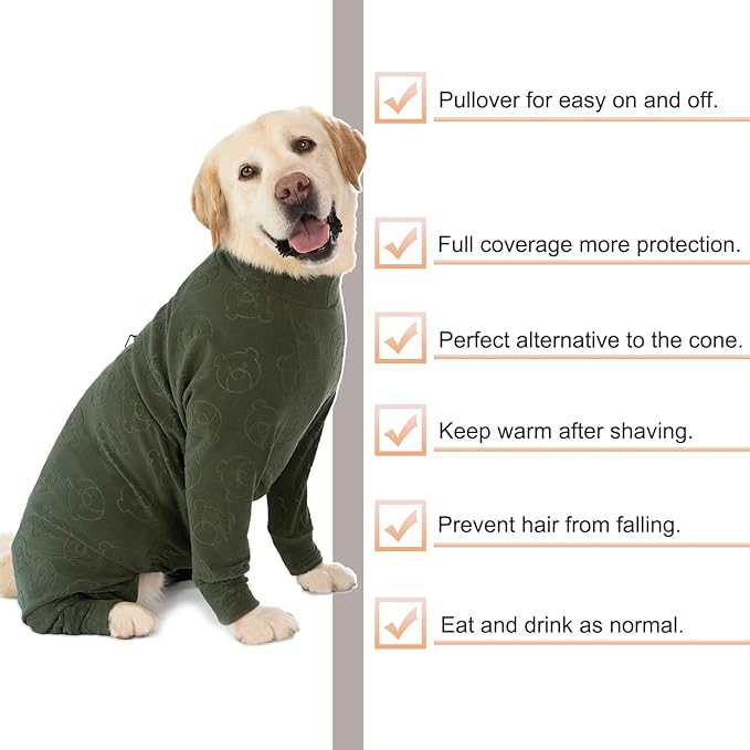 Dog Coats Autumn Winter Jumpsuit for Large Medium Dogs, Warmer Polar Fleece Dog Bodysuit Lightweight Pajamas, Pullover Stretchy Cold Weather Clothes (Dark Green, 2XL)