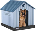 PUKAMI Large Dog House Outdoor Indoor, Plastic Dog House Weatherproof for Large Dogs, Sturdy Puppy Shelter with Air Vents and Elevated Floor, Easy Clean and Assemble (Blue, 37.2" D x 40" W x 40" H)