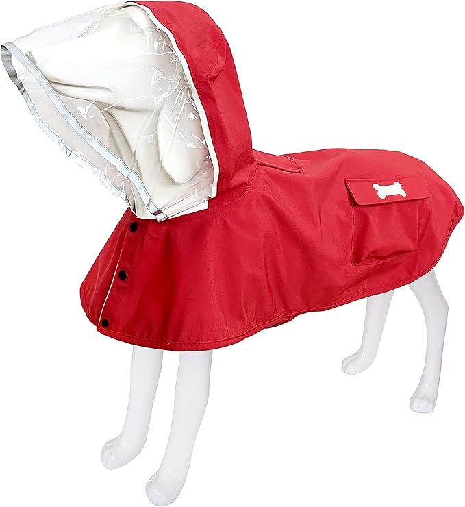 Dog Raincoat,Waterproof Rain Poncho with Hoodie, High Reflective Adjustable Pet Rain Jacket with Leash Hole for Small Medium and Large Dogs (Red, Large)