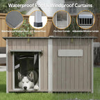 55"L Dog House Outdoor Large Breed Extra XL Wooden Dog House with Weatherproof Asphalt Roof, All-Around Iron Frame, Removable Floor, Openable Top Roof, Air Vents Window, Chew-Proof Frame Gray