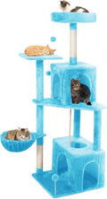 Cat Tree, 54-Inch Cat Tower for Indoor Cats,Plush Multi-Level Cat Condo with Scratching Posts, Basket, Perches,2 Caves,2 Pompoms(Blue)
