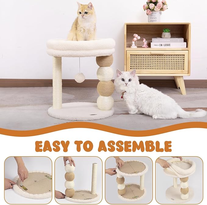 Small Cat Tree for Indoor Cats with Large Cozy Plush Top Perch, Natural Sisal Scratching Posts for Kittens and Cats