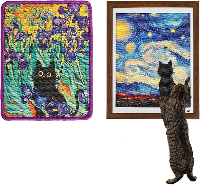 ILIMOC Sisal Cat Scratching Mat: 2 Pcs 17x13 Inches Framed Art Print - Decorative Vertical Cat Wall Scratcher for Couches Cabinets Doors - Durable Scratching Poster for Indoor
