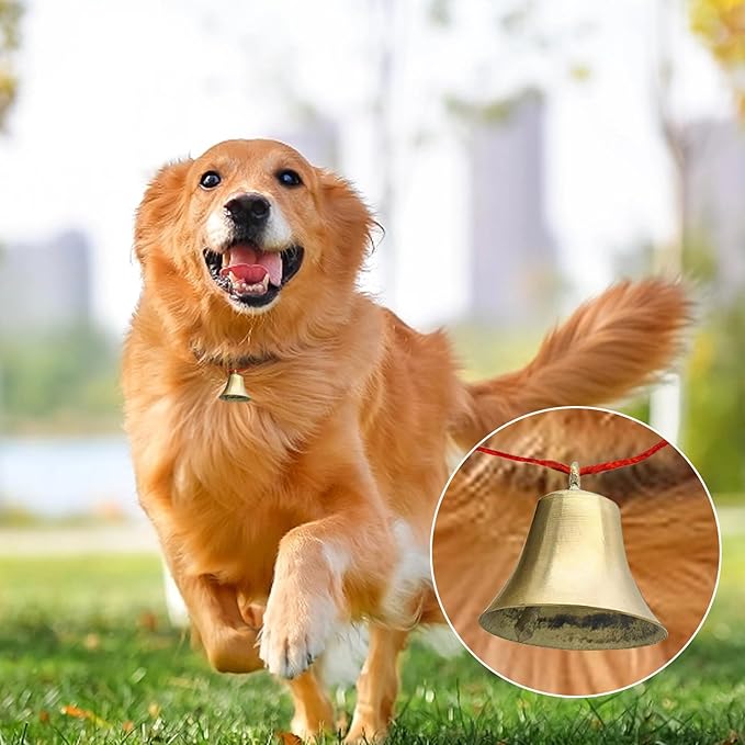 MrMrKura 2 Pieces Vintage Style Brass Hanging Bell Cowbell Door Bell Polished Brass Bells Hanging Rope for DIY Elephant Dog Camel Bells Christmas Bells Garden Christmas Tree Decoration