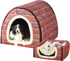 Dog Bed,2 Ways to Use,Indoor Pet House with Fluffy Mat,Removable and Washable Cover,Splash-Proof House and Non-Slip Bottom,for Large Dogs(2XL Brick)