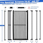 71 Inch Extra Tall Pet Gate for Cats, 29.5-43" Adjustable Wide Dog Gates, Pressure Mounted Walk Through Tall Cat Gate for Doorways,Hallway,Stairs,House（Black）