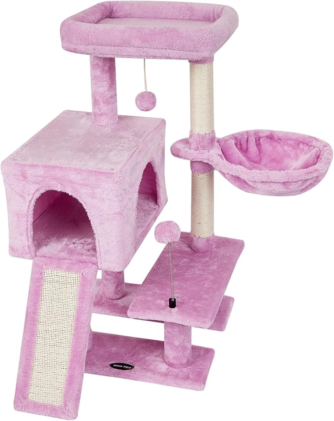 MIAO PAW Cute Cat Tree Cat Tower for Indoor Condo with Sisal Scratching Posts Jump Platform Furniture Activity Center Play House Bed Fashion Design Houses Pink