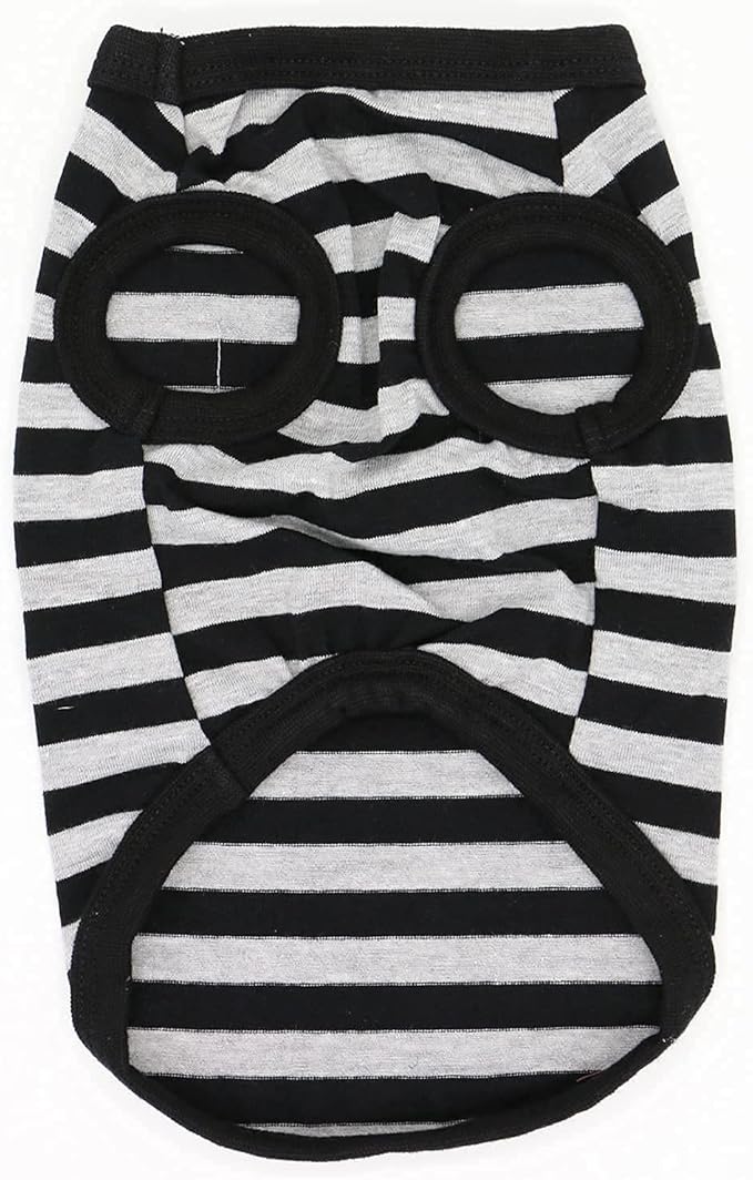 LOPHIPETS 100% Cotton Striped Dog Shirts for Small Dogs Chihuahua Puppy Clothes Tank Vest-Black and Gray Strips/XXS