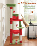PEQULTI Christmas Cat Tree for Large Cats with Metal Frame Big Hammock, Cat Tower for Indoor Cats with 2 Door Condo House, [56.3"=143cm] Multi-Level Cat Shelves with Scratching Posts and Top Perch