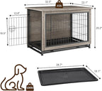 JY QAQA Wooden Crate Furniture, Double-Doors Indoor Kennel Table, Dog House, Cage/Grey/M