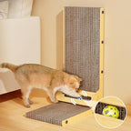 L-Shaped Cat Scratcher for Indoor Cats – Durable Cardboard Scratching Pad with Ball Toy & Catnip, Furniture Protector Cat Scratcher Lounge, Large Cat Scratch Board (Natural Design)