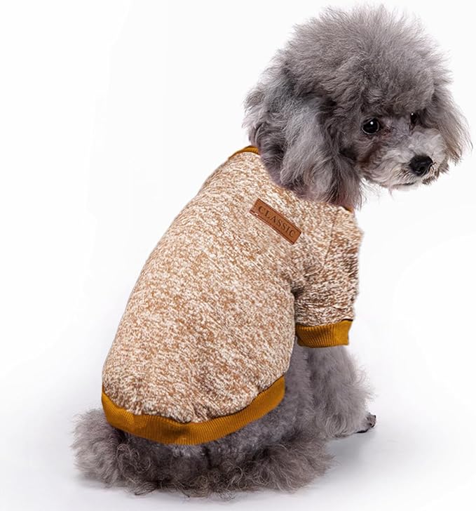 Jecikelon Dog Clothes Dogs Sweater Soft Puppies Clothing Winter Puppy Sweaters Warm Outfit for Dogs Small XXS XS Cat Apparel (Khaki, XL)