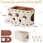 BABORUI Cat House for Indoor Cats, Large Foldable Cat Bed Cave with 5 Fluffy Ball Hanging, Felt Cat Hideaway with 8 Tunnels for Multi Pet Cats Kitten & Adult Play