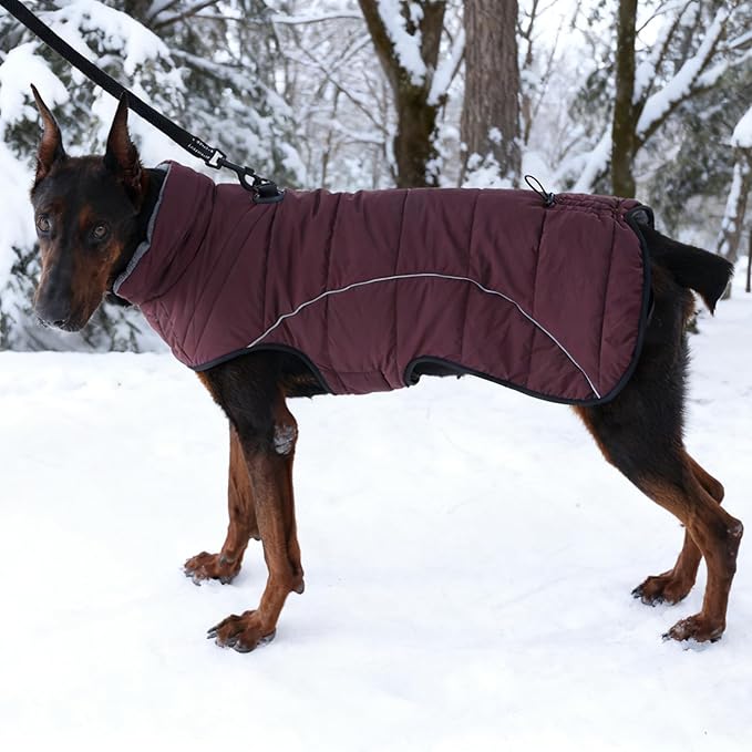 Dog Coats for Medium Large Dogs, Winter Puffer Jacket Waterproof, Warm Fleece Dog Vest with D-Ring, Drawstring & 2 Hidden Elastic Bands, Quilting Large Pet Warm Jackets for Cold Weather