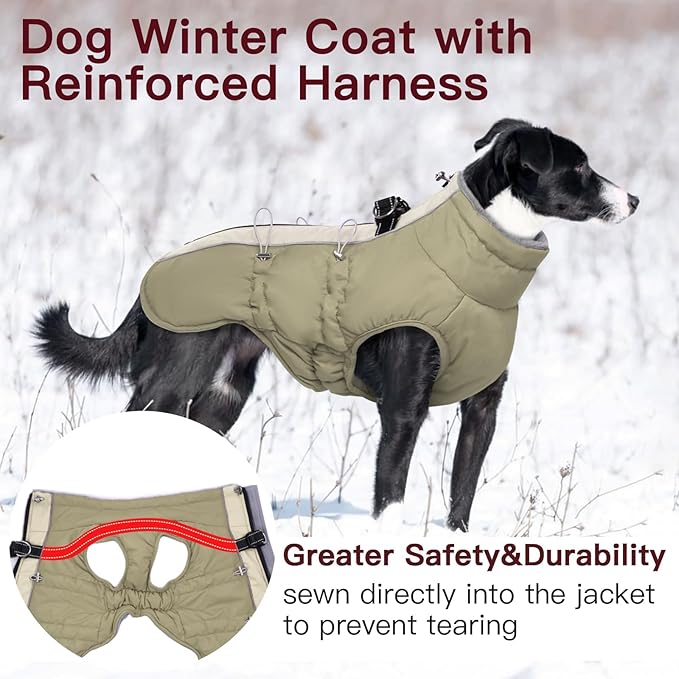 Medium Dog Coat - Warm Zip Up Snowsuit Dog Harness Vest, Reflective Water-Resistant Dog Jacket for Medium Dogs - Jack Russell, Mini Schnauzer, Apricot