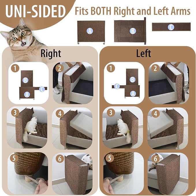 Couch Cat Scratch Protector-Universal Couch Protector from Cat Claws for Both Sofa Arm Sides,Color-Matched Sisal Pad, Couch Corner Cat Scratcher(Brown)