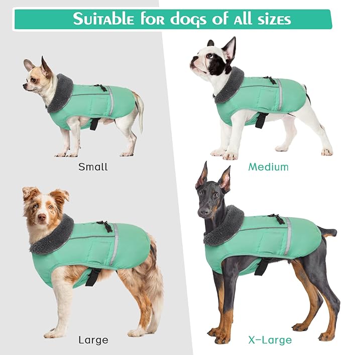 QBLEEV Warm Reflective Dog Jacket, Waterproof Winter Coat With Turtleneck, Thick Fleece Snowsuit Christmas Vest for Cold Weather - Small Medium Large Dogs 3XL