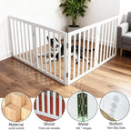 ZJSF Freestanding Indoor Dog Gate for House Foldable Wood White Puppy Gate for Doorways Pet Gate for Stairs Extra Wide Pet Fence 32" Height 4 Panels