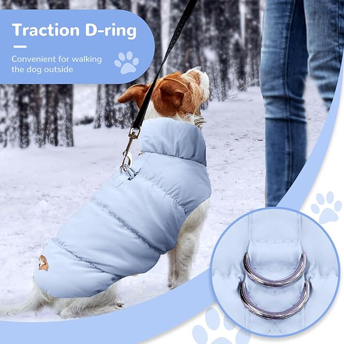 Winter Warm Dog Jacket for Small Medium Dogs Cat Cold Weather Coats with Harness Paded Dogs Fleece Vest Waterproof Windproof Dog Snow Jacket Pet Puppy Clothes (Light Blue,L)