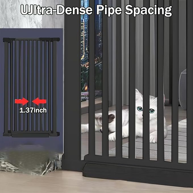 51.18 Inch Extra Tall Pet Gate, 29.5-43" Adjustable Wide Auto Close Dog Gates, Pressure Mounted Walk Through Tall Cat Gate for Doorways,Hallway,Stairs（Black）