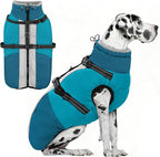 AOFITEE Dog Coats for Large Dogs, Waterproof Dog Winter Jacket with Harness Built in, Warm Large Dogs Coat with Fleece Lined, Zip Up Pets Jackets for Golden Retriever, Weimaraner, Turquoise 2XL