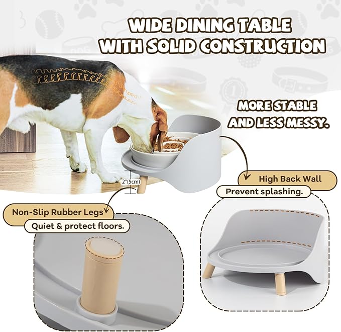 Raised Dog Feeder Bowl Stand - Elevated Dining Table for Medium and Large Dogs - Fits Food and Water Dish up to 8" Diameter - Grey (Bowl Not Included)