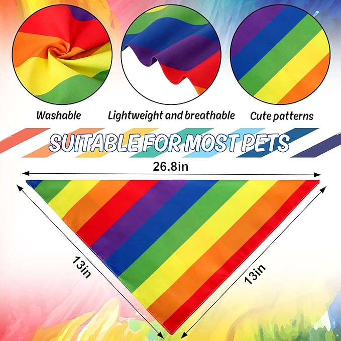 Whaline 2 Pack Gay Pride Day Dog Bandanas Triangle Pet Scarf Rainbow LGBTQ Flag Adjustable Washable Puppy Neckerchief Dog Bib for Medium Large Cat Costume Party Accessories