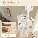 Solid Wood 65" Cat Tree Modern, Multi-Level Cat Tower for Indoor Cats, Sturdy Cat Tower with Hammock, Cozy Condo, Scratching Posts & Ladder