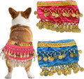2 Pack Dog Belly Dancer Skirt, Bling Belly Dance Hip Scarf for Corgis Dog Waist Wrap with Sequins Adjustable Puppy Pet Dancing Dress Costumes for Halloween Parties Celebration Performance