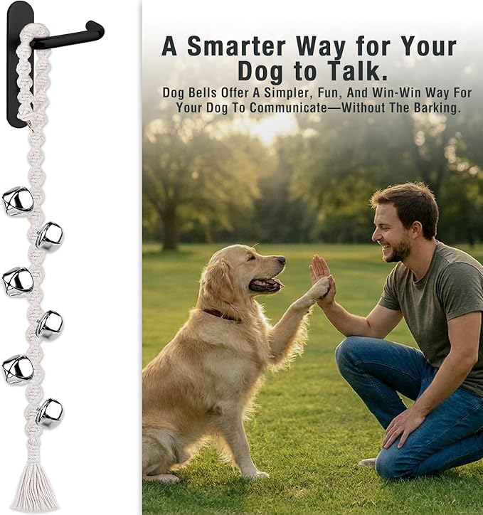 COOYOO Dog Bells to Go Outside, Premium Quality Potty Training Dog Door Bell, Yarn Handwoven Dog Bell, Adjustable Housetraining Hanging Bell-6 Extra Large Loud 1.5 DoorBells