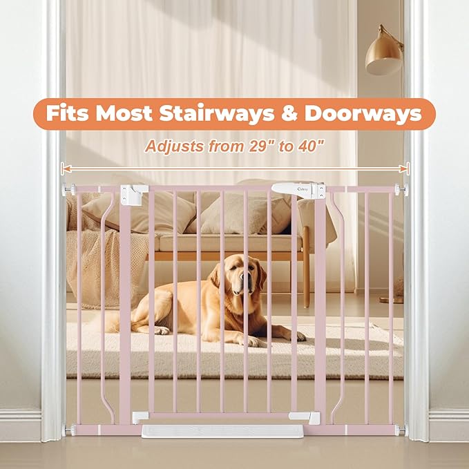 29"-40" Baby Gate for Stairs, Auto Close Stroller Friendly Dog Gate Indoor for Doorways, Pressure Mounted Baby Gate, Easy Walk Through Gate for Children & Pets, Pink