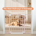 29"-40" Baby Gate for Stairs, Auto Close Stroller Friendly Dog Gate Indoor for Doorways, Pressure Mounted Baby Gate, Easy Walk Through Gate for Children & Pets, Pink