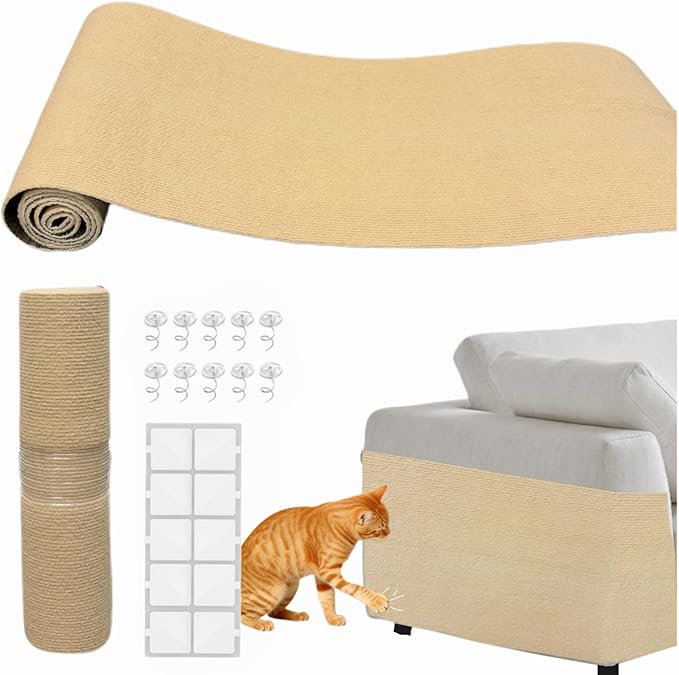 78.7"X15.8" Cat Scratch Furniture Protector Pad from Cats Scratching, Adhesive Couch Protector from Cats Claws, DIY Climbing Cats Scratcher Carpet, Cat Scratch Mat, for Sofa, Wall and Door (Khaki)