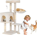 BLKMTY 36" Cat Tree Tall Cat Tower for Indoor Cats Condo Climber with Scratching Post, Climbing Stand, Plush Top Perch and Mouse Toy Cats Playhouse Kitty Activity Trees with Hammock, Beige