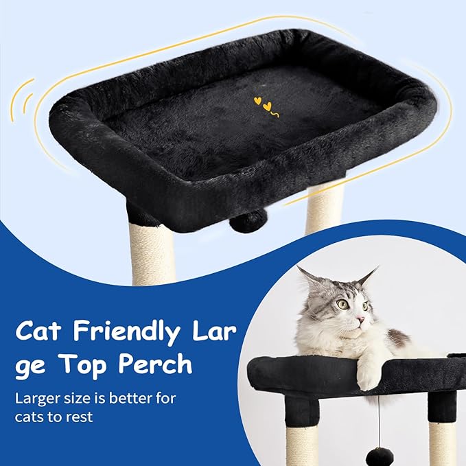 Cat Craft Cat Tree 63 Inch Cat Tower for Indoor Cats, Multi-Level Cat Tree for Large Cats 20 lbs+ Heavy Duty Cat Tower with Sisal Scratching Posts, Hammock, Condo and Extended Platform, Black