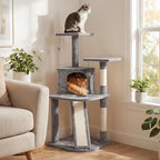 Tangkula Corner Cat Tree, Multi-Level Cat Tower with Top Perches & Cozy Condo, Natural Sisal Scratching Posts & Climbing Ladder, Playful Cat Hole & Hanging Balls, Climbing Play Center (Light Gray)