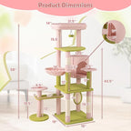 Tangkula Flower Cat Tree, 58 Inch Tall Cat Tower with Plush Padded Top Perch, Cat Condo, Hammock, Sisal Scratching Posts & Board, Dangling Balls, Indoor Pink Floral Cute Cat Tree