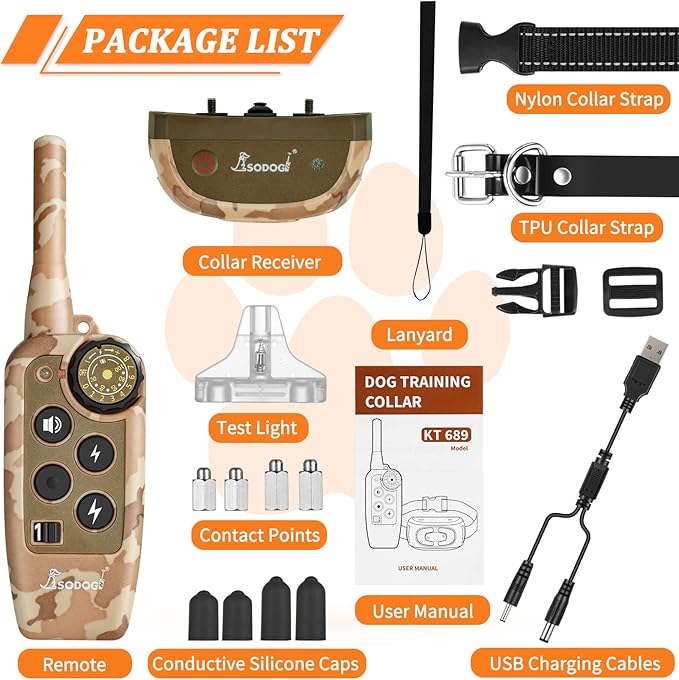 Electric Shock Collar - Dog Training Collar with Remote 2000ft, Waterproof Dog Shock Collar for Medium Large Dogs with Strong Vibration&Beep, Rechargeable E Collar with 2 Collar Straps (Desert Camo)