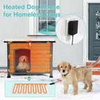 Heated Dog House Outdoor,Anti Bite Iron Frame Dog Kennel with Adjustable Temperature and Time,Insulated Weatherproof Outside Shelter for Feral Animal (Brown, M)