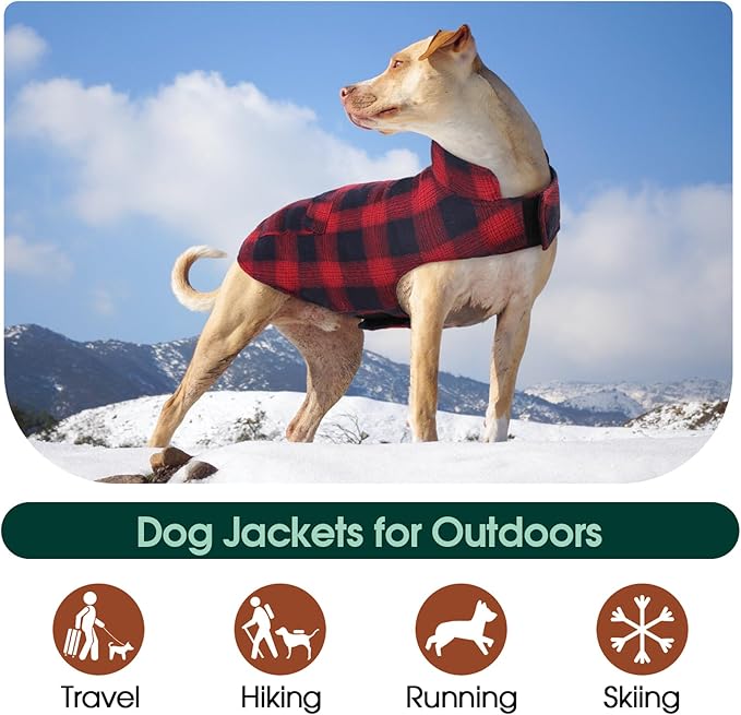 Kuoser Reversible Dog Jacket, Warm Winter Coat for Large Dogs, Warm Windproof Pet Cold Weather Clothes, Red XXL